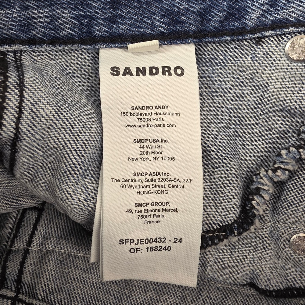 Sandro Paris Straight Leg Denim Jeans Charcoal Gray Blue Double Waist Sz 38 US 6 - Picture 4 of 11